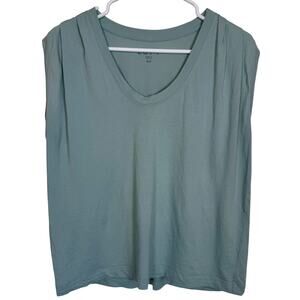 Loft Pleated Shoulder Sleeveless Light Blue / Green Cotton Top Medium Petite EUC